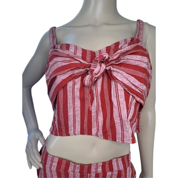 Arizona Jean Company Red Striped Stretchy Two Piece Set With Crop Top - Picture 2 of 6